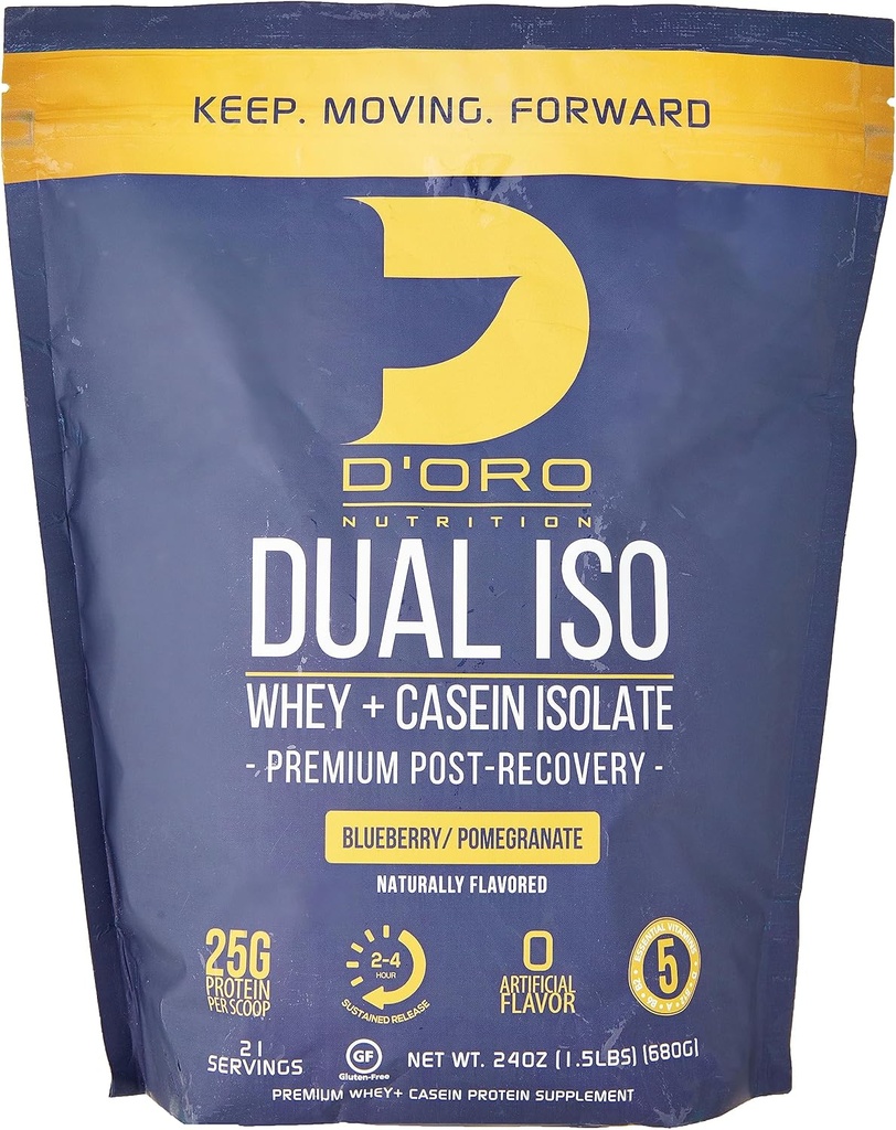 Dobbelt ISO Whey & Casein Isolate Protein Powder - Blåbær & Pomegranat Flavor - Premium Post Recovery Protein Powder - 27G af Protein Per Scoop