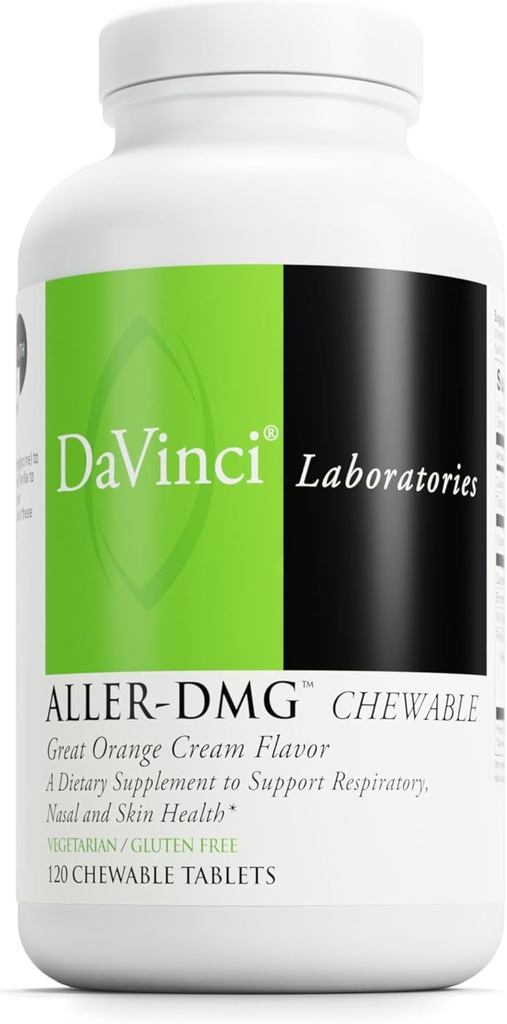 DAVINCI Labs Aller- DMG Chewable - Immun Health Support, Histamin Aid & Respiratory Support * - Orange Cream Flavor - 120 Chewable Vegetar Tablets (60 Servere)