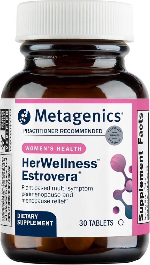 Metagenics HerWellness Estrovera - All-Natural, Hormone-Free Perimenopause & Menopause Support - for Hot Flashes, Menopause Relief, Night Sweats - Gluten-Free - Vegetarian - Non-GMO - 30 Tablets