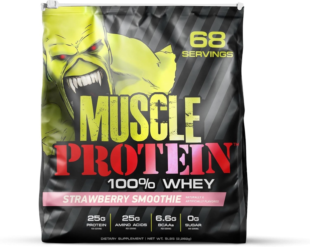 COLOSSAL LABS Muscle Protein Whey Powder [5 lbs / pakke med 1] - Cold Filtered, 25g Pure Protein, 6.6g BCAA (Packaging May Vary) (5LB, Strawberry)