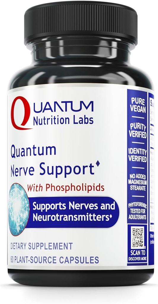Quantum Nutrition Labs Nerve Support - Nerve Sundhed Kosttilskud, Hjerne Kosttilskud, Nootrop med Rhodiola Rosea, Hjerne & Nerve Sundhed - 60 Vegetariske Kapsler