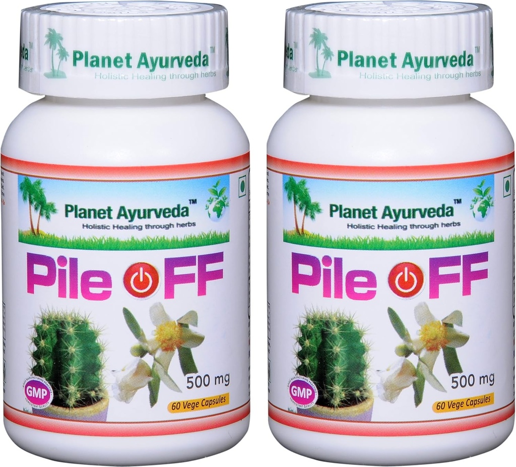 Planet Ayurveda Pile Off, 500mg Veg Kapsler - 2 flasker