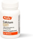 Rugby Calcium 600 mg tabletter med vitamin D3 200IE (5 mcg) - Gluten- Free Daily Vitamin D Kosttilskud for ben Sundhed og kalciumabsorption, 60 greve (1 pakke)