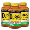 MASON NATURAL Vitamin D3 25 mcg (1000 IE), Bone & immunforsvar, fra Fish Lever Oil, 60 Softgels (pakke med 3)