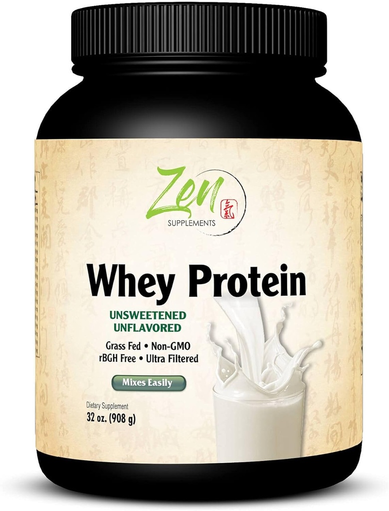 Zen Kosttilskud - Økologisk Græs Fed Whey Protein 19g Per Serving Keto Friendly - Unflavored 32 Oz- Pulver