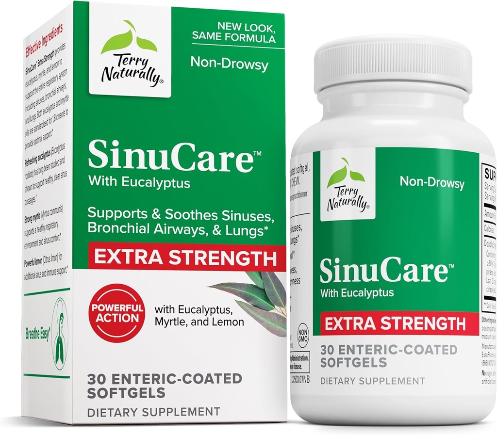 Terry naturligt SinuCare ekstra styrke - Kosttilskud med Eucalyptus & Myrtle - Immun & Lung Health Support - Supplement Formel til Hjælp Sinus Sundhed - 30 Servering