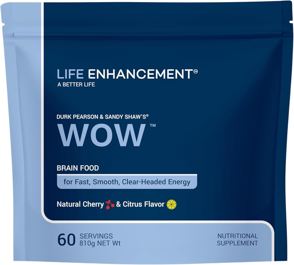 Life Enhancement Wow drikke pulver med B12, Niacin, koffein, Taurine, Phenylalanin, C-vitamin, & mere Multivitamin - Anti Aging Powder med Low- Calorie Brain Boost - 60 Serveringer