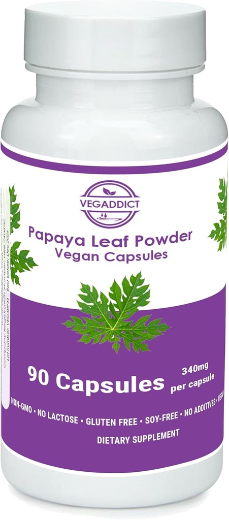 Papaya Leaf Powder 124; 340mg Kapsler 124; ethycally opkøbte 124; Blodplader Support 124; Gluten & Lactose Gratis • 124; Soy- Free • 124; Ingen tilsætningsstoffer • 124; Non- GMO • 124; Vegan • 124; Nutritional Supplement • 124; Kosttilskud (90X)