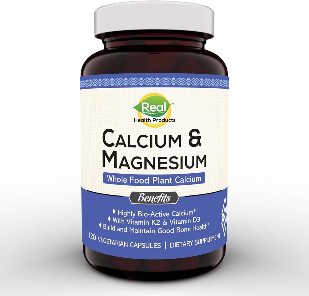 Plant Calcium & Magnesium tillæg med bor, D3- vitamin & K2 MK- 7 - Optimal Calcium- Magnesium- forhold for ben Styrke og sundhed, Vegan, Non- GMO, Allergen- Free, 120 Kapsler