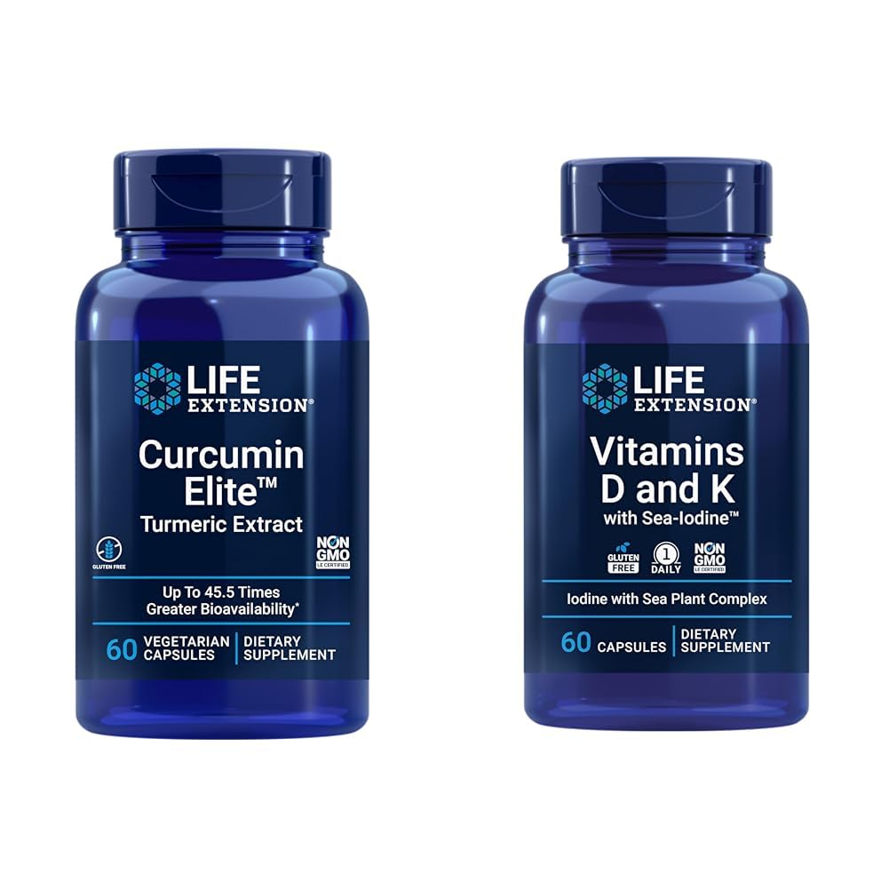Life Extension Curcumin Elite Turmerisk ekstrakt, fremmer en sund inflammatorisk respons & vitaminer D og K med Sea- jod, D3- vitamin, vitamin K1 og K2
