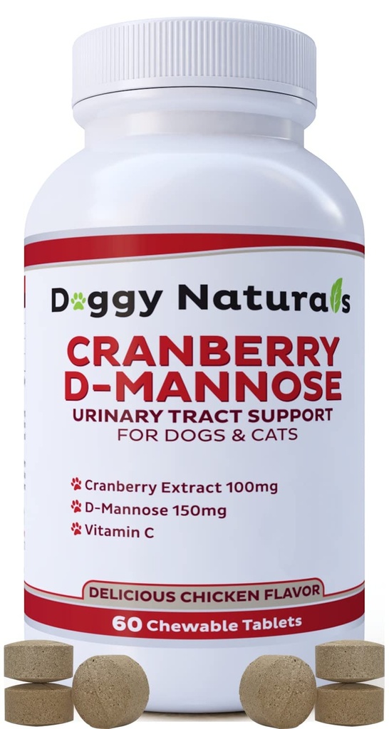 Cranberry D- Mannose til hunde og katte Urinary Tract Infektion Support Forebygger og eliminerer UTI, Bstige Infektion Nyrestøtte, Antioxidant (Single Strength Tablet, 60 Greve)