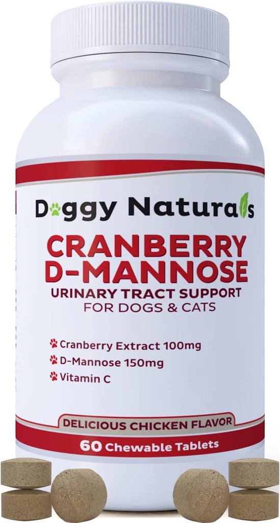 Cranberry D- Mannose til hunde og katte Urinary Tract Infektion Support Forebygger og eliminerer UTI, Bstige Infektion Nyrestøtte, Antioxidant (Single Strength Tablet, 60 Greve)