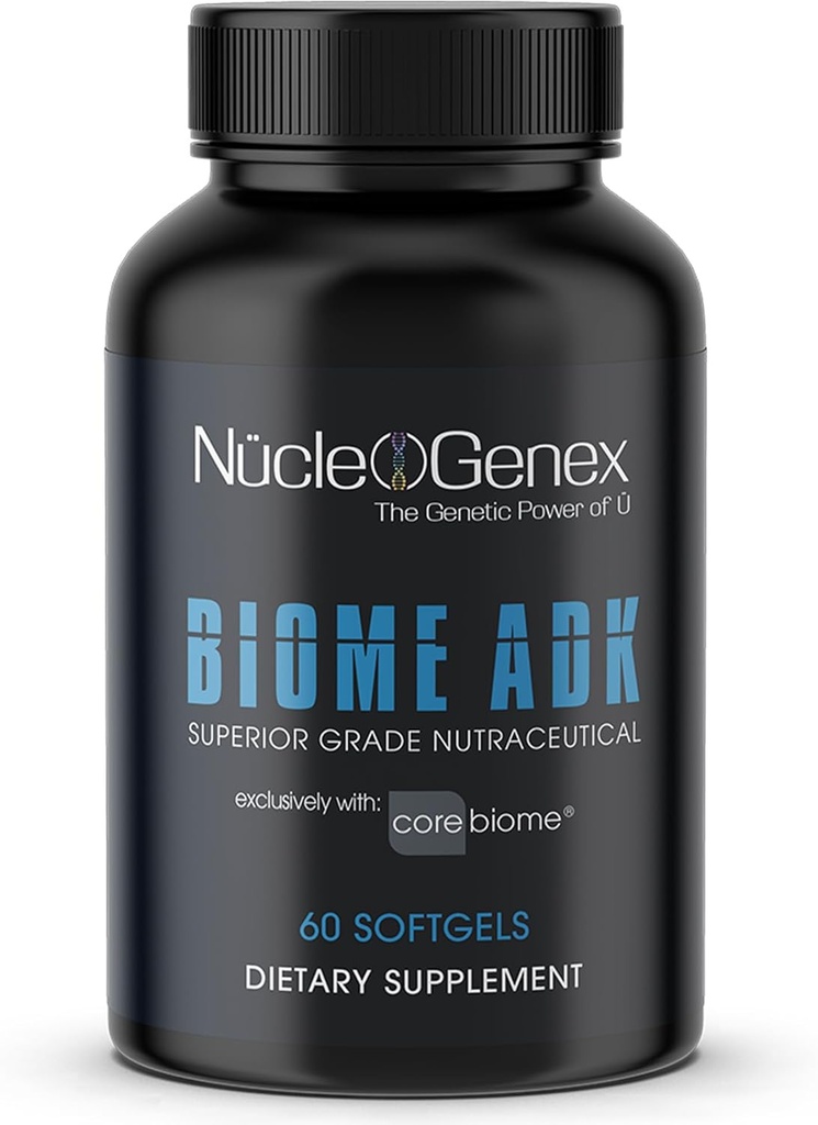 Biome ADK - Gut Health & Energy Boost tillæg med CoreBiome Tributyrin - Understøtter Gut Barrier, Mitokondriel aktivitet, sund vægt & Flora Balance - 1-3 kapsler dagligt - 60 Tæl