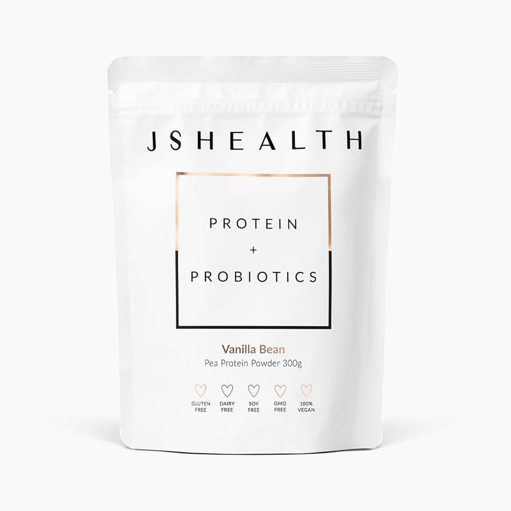 JSHealth Vegan Pea Protein Powder med Probiotika - Vanilla Bean Flavor - Gluten Free, Ikke GMO, Plant Based Protein Drink Mix, 300g