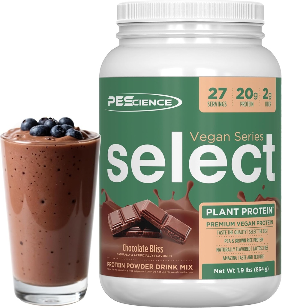 PEScience Select Vegan Protein Powder, Plant Based Protein Powder, Amazing Taste, Glat Texture, Pea og Brown Rice Blend, Dairy Free, Lactose Free, Gluten Free - Chokolade Bliss, 27 Servere