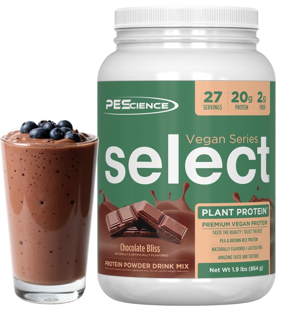 PEScience Select Vegan Protein Powder, Plant Based Protein Powder, Amazing Taste, Glat Texture, Pea og Brown Rice Blend, Dairy Free, Lactose Free, Gluten Free - Chokolade Bliss, 27 Servere