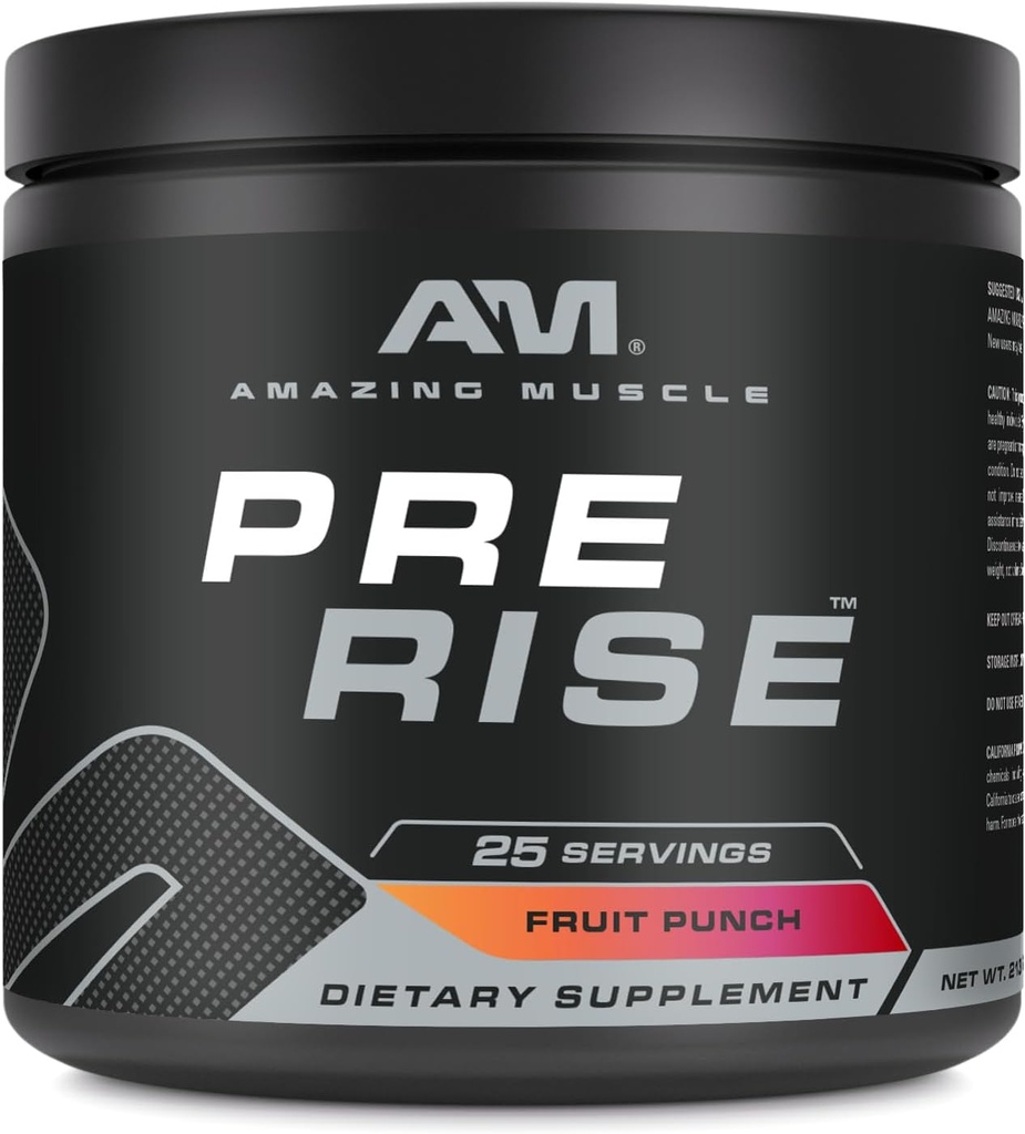 Amazing Muscle Pre Rise Budd124; Pre-Workout Powder supplement med Koffein & Beta- Alanine til mænd og kvinder Budd124; 25 Servering (25 Servere, Frugt Punch)