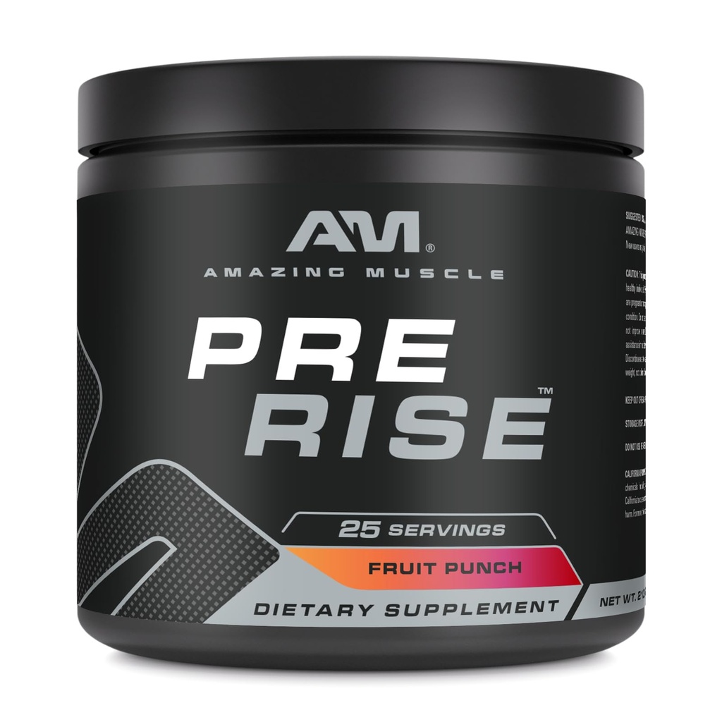 Amazing Muscle Pre Rise Budd124; Pre-Workout Powder supplement med Koffein & Beta- Alanine til mænd og kvinder Budd124; 25 Servering (25 Servere, Frugt Punch)