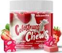 Bovine Colostrum Chews Supplement med probiotika til Gut Sundhed, Bloating, immunforsvar, hud, hårvækst og skønhed - Jordbær Flavor (60 Servering)