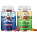 Bundle of Kids Magnesium Gummies - Supplement for nerve sundhed, Muscles & Sund Heart Support, og Plantebaserede Kids Multivitamin Gummies - Multivitamin for Immunitet Support med Vitaminer A C D3 E B