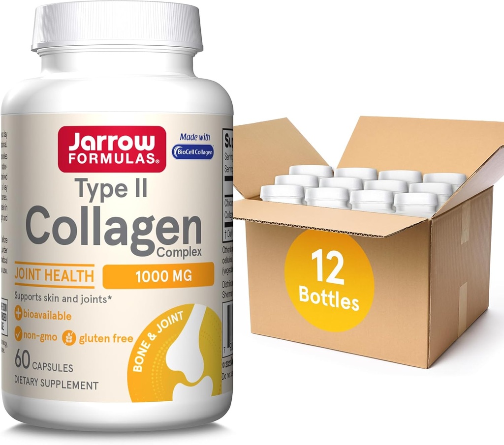 Jarrow Formulas Type II Collagen Complex 1000 mg kosttilskud, understøtter hud og fælles sundhed, 60 kapsler, 30 dages forsyning (pakke med 12)