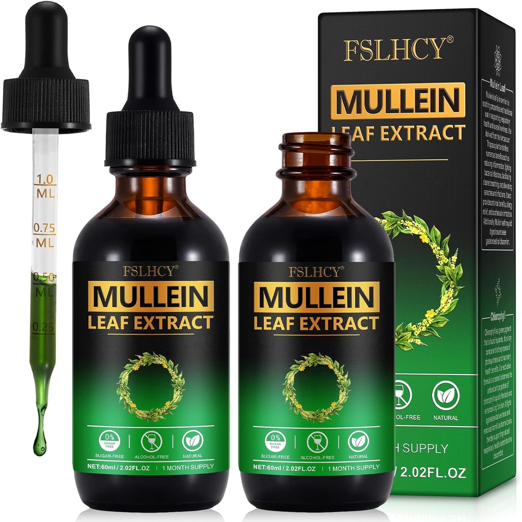 Mullein Drops, Mullein Leaf Extract, Organic Mullein Leaf Tincture Herbal Supplement, Ingen tilsætningsstoffer Mullein Extract Drops 2 fl Oz, 2 pakker