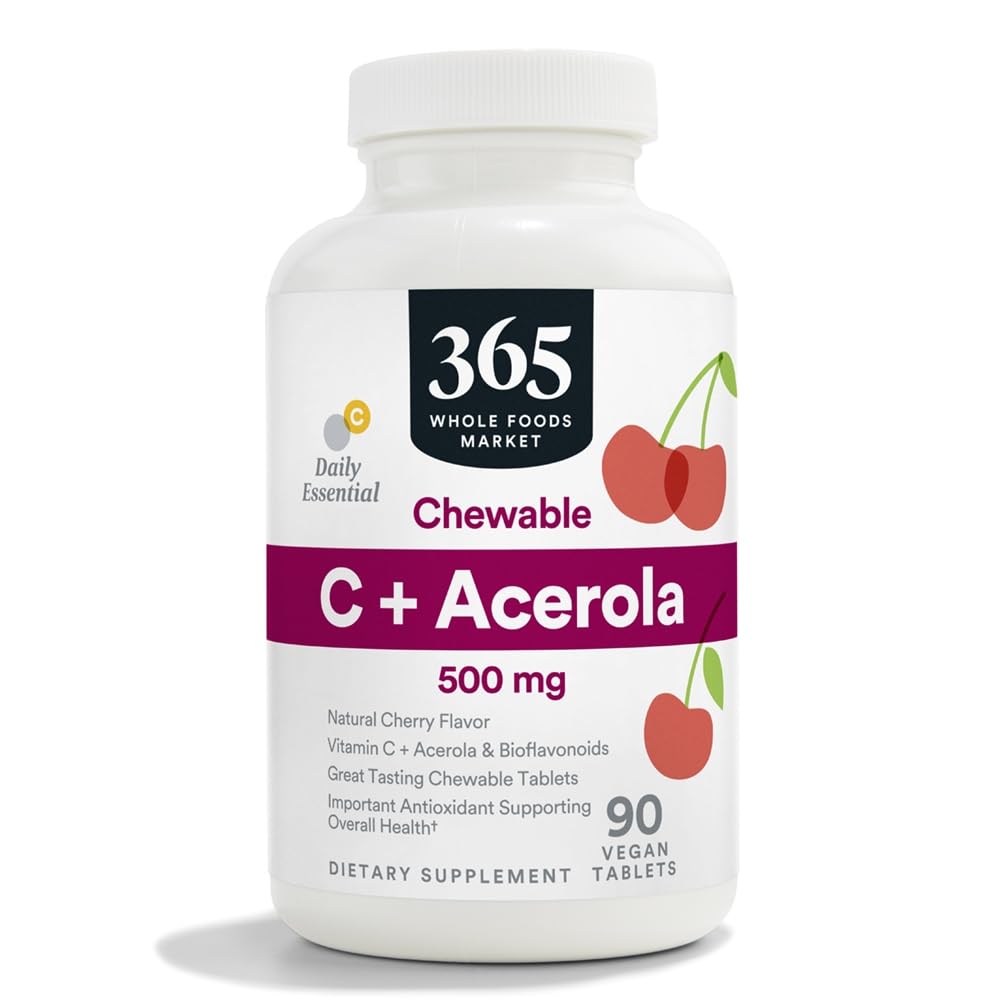365 af Whole Foods Market, Chewable C + Acerola C 500mg, Natural Cherry Flavor, Vegan, 90 tabletter