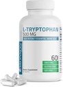 Bronson L- Tryptophan 500 MG Højpotens Essentiel Aminosyre Understøtter Afslapning & Positiv Mood Support Non- GMO, 60 Kapsler