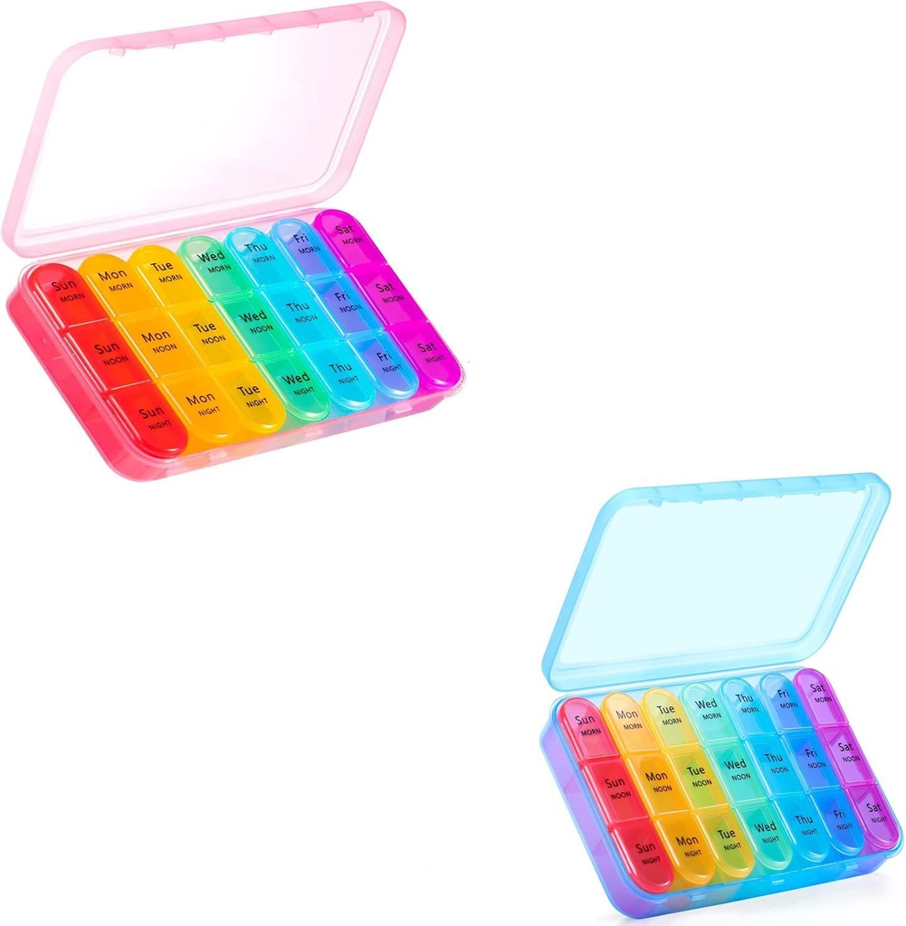 ASprink Pink and Blue Pill Organizer 3 Times a Day - Weekly Pill Box 3 Times a Day - Daily Pill Box 7 Day Medicine Organizer, Large Pill Case Pill Box 3 Times a Day, Travel Pill Organizer