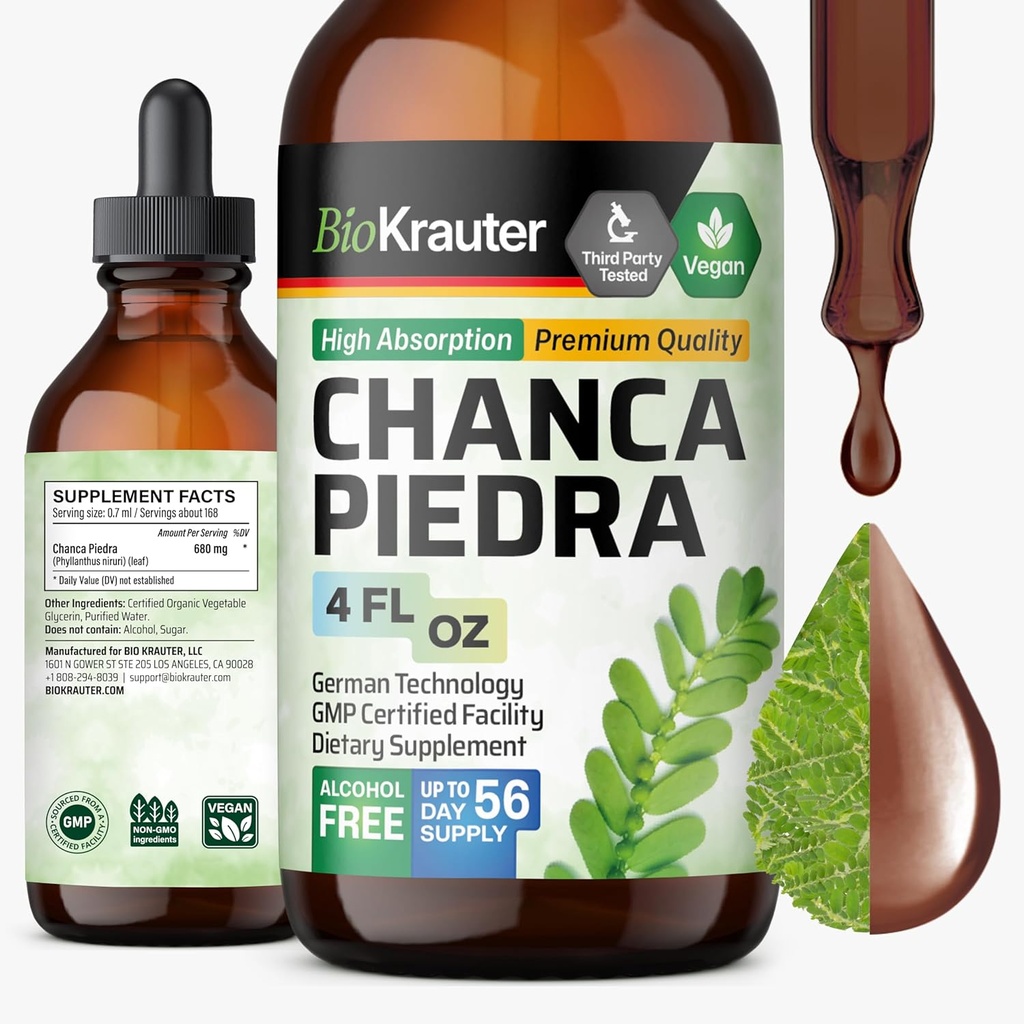 BIO KRAUTER Chanca Piedra Tincture - Natural Nyre Health Support Liquid - Chanca Piedra Stone Breaker & Gallblære Cleanse Formel - Vegan, Alkohol & Sukker Free Drops - 4 oz