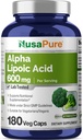 NusaPure Alpha Lipoinsyre 600 mg per servering 180 Veggie kapsler (Vegetarisk, non- GMO, Vegan)