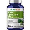NusaPure Alpha Lipoinsyre 600 mg per servering 180 Veggie kapsler (Vegetarisk, non- GMO, Vegan)