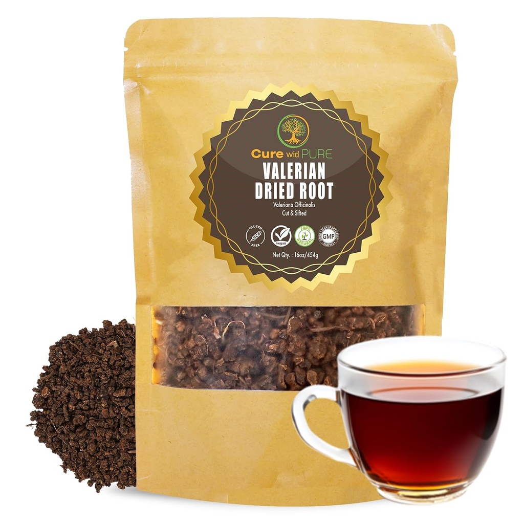 Cure wire Pure Organic Valerian Root Tea - Klip, Sifted & Non- Bestrålede Valerian Tea Fremmer naturlige afslappende søvn - Te De Valeriana officinalis i genoplivet Miljøvenlig Pouch 16oz