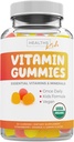 USDA Organic Kids Vitamin Gummies (non-GMO) Yummy Natural Fruit Flavors - Complete Kids Multivitamin Gummies: Vitamin C, D, B, A, Zink - Supplement til energi, Mood, immunforsvar - 60 Gummic Vitamin