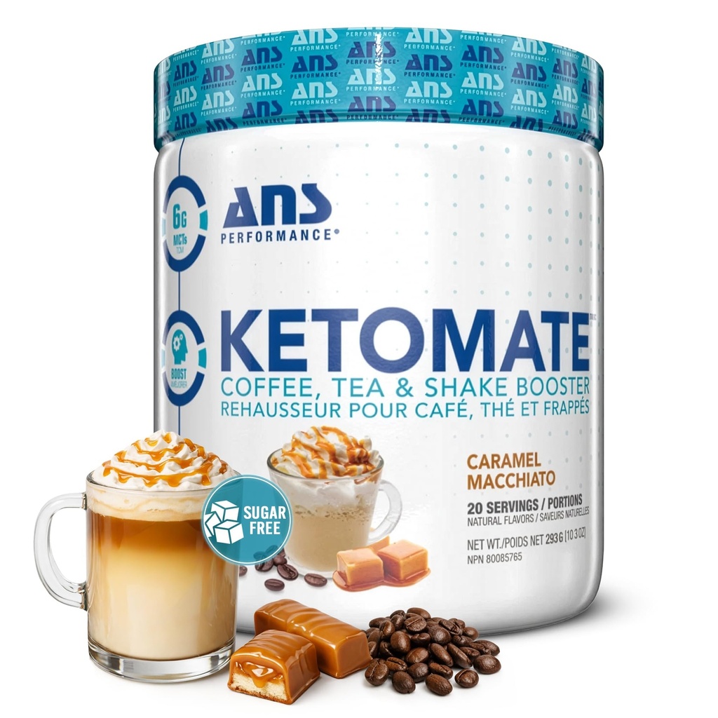 ANS Performance Ketomate Coffee Creamer med MCT Oil Powder, Lækker, Sukker Free Creamer til kaffe, Tea & Shakes, Perfekt Keto Energy Powder, 20 Servere, 15oz, Caramel Macchiato