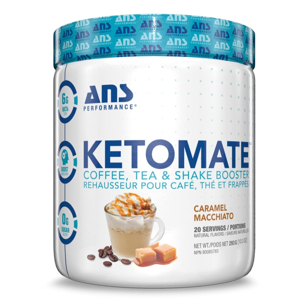 ANS Performance Ketomate Coffee Creamer med MCT Oil Powder, Lækker, Sukker Free Creamer til kaffe, Tea & Shakes, Perfekt Keto Energy Powder, 20 Servere, 15oz, Caramel Macchiato