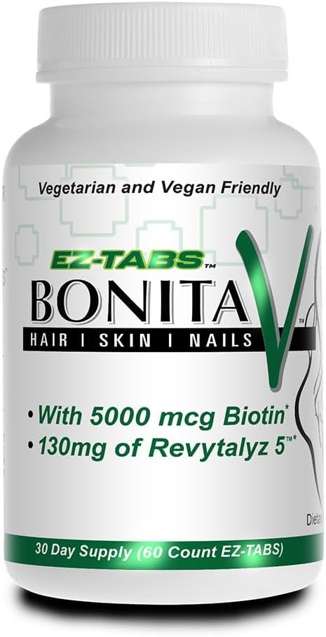 Essential Source Bonita V Vegan hårnegle og hudvitaminer til kvinder - 20 aktive ingredienser, herunder biotin - stærkere negle, sund hud, hårvækst - 60 EZ- TAB Veggie tabletter