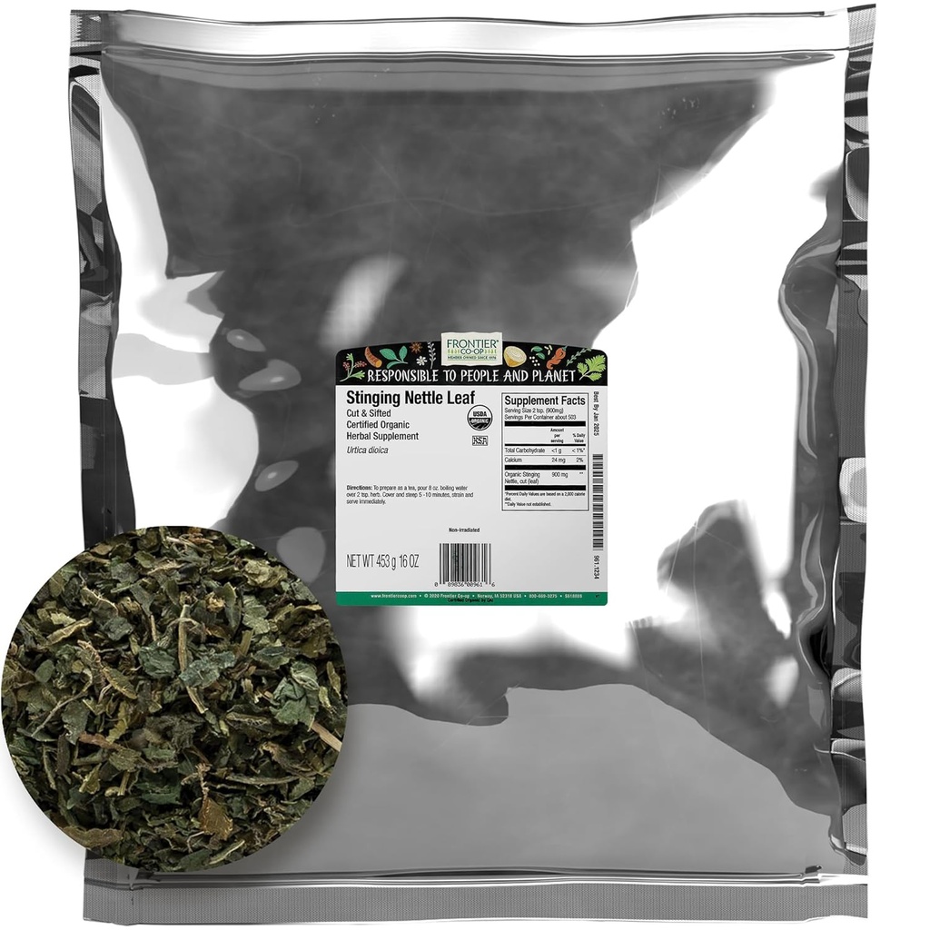 Frontier Co- op Organic Cut and Sifted Stinging Nettle Leaf 1lb Budd124; Pakning med 2