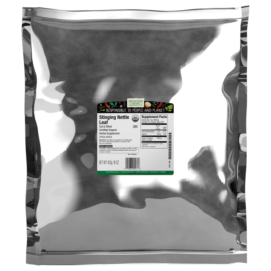 Frontier Co- op Organic Stinging Nettle Leaf, Cut og Sifted, for Making Nettle Tea, Kosher Mead124; 16 Ounce (Pack of 2)