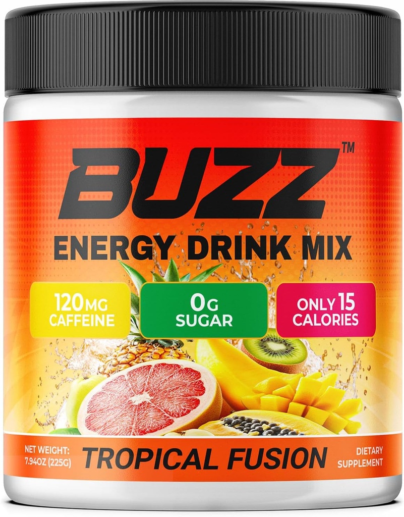 Energy Drink Powder - Energy Boost Drink Mix - Sukkerfri energi med antioxidanter - Morgen Kickstart og Sport Nutrition Endurance Produkt - 30 Servering, 8 Ounces (Tropical Fusion)