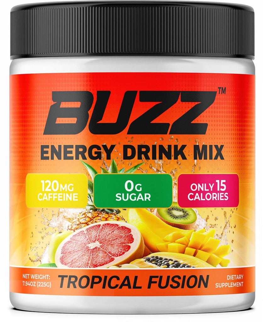 Energy Drink Powder - Energy Boost Drink Mix - Sukkerfri energi med antioxidanter - Morgen Kickstart og Sport Nutrition Endurance Produkt - 30 Servering, 8 Ounces (Tropical Fusion)