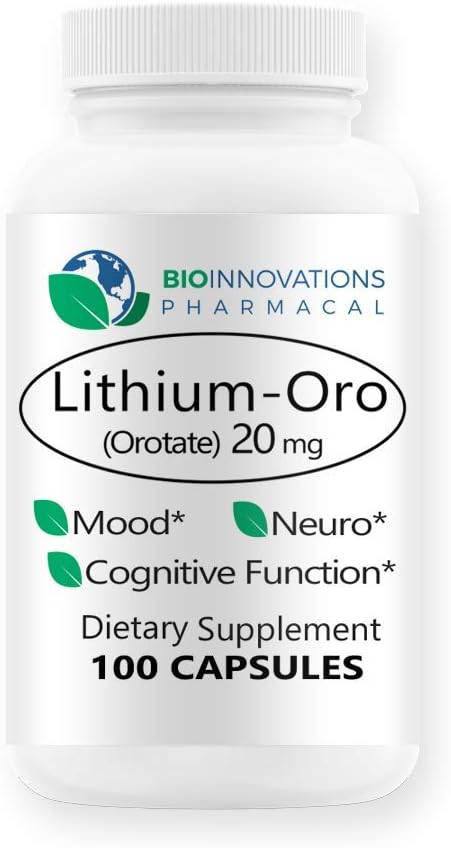 Lithium Oro 20 mg, understøtter sund Mood Følelsesmæssig Wellness, Behavior, og hukommelse. Biotilgængelig, 100 Caps (Elemental Lithium Oroter)