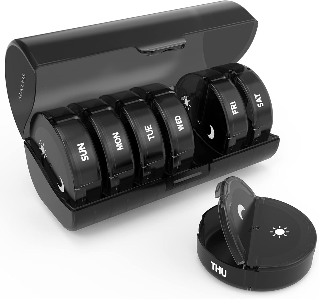 Ugentlig Pill Organizer 7 Dag 2 gange om dagen, Sukuos Stor rejse Pill Box for piller / Vitamin / Fish Oil / Kosttilskud, Daglig Medicin Organizer Box, BPA Free Pill Case, Let at rengøre