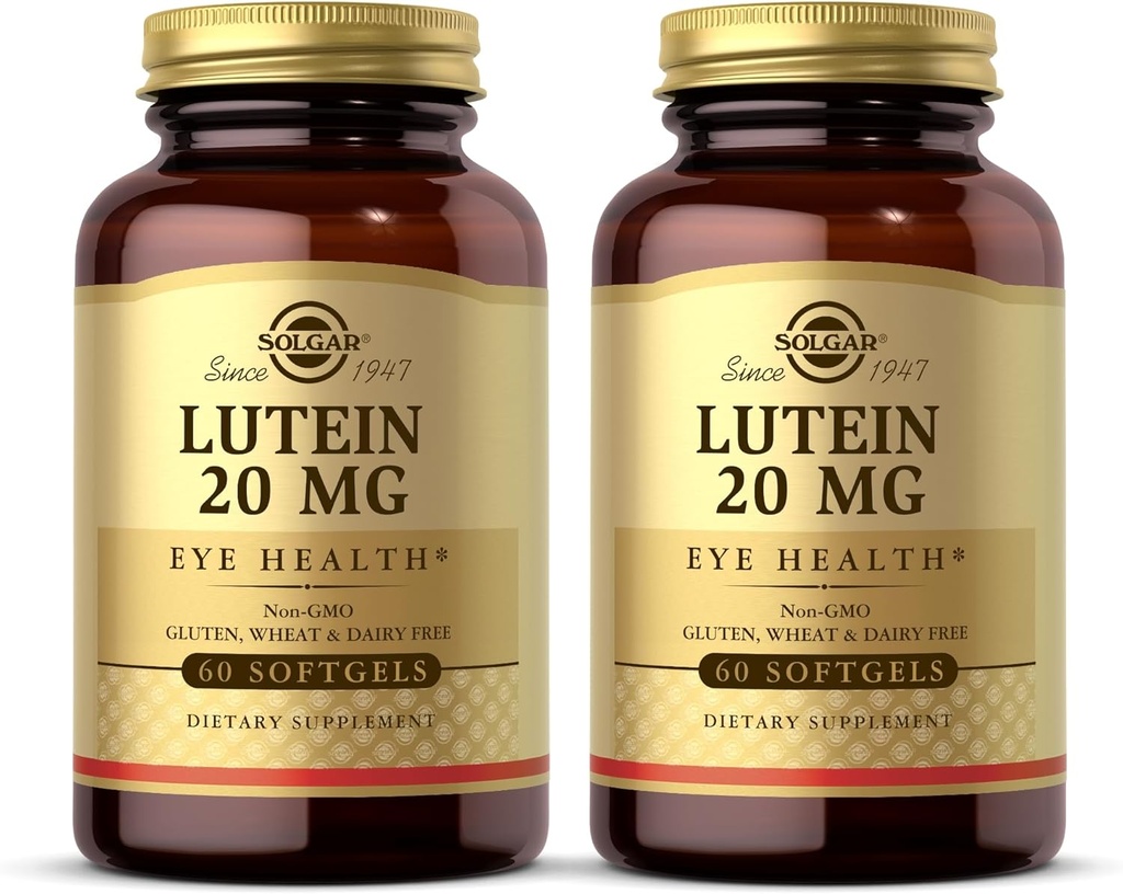 Solgar Lutein 20 mg, 60 Softgel (Pack of 2) - Understøtter Eye Health - Hjælper Filter ud blå lys - Indeholder FloraGLO Lutein - Non- GMO, Gluten Free, Dairy Free - 120 Total Servering