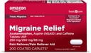 Grundlæggende pleje Migræne Relief, Acetaminophen, Aspirin (NSAID) og Koffein tabletter, Hovedpine Smerte Reliever / Smerte Reliever Hjælp, 200 Tæl