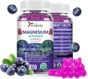Magnesium Gummies 600mg per serving- Magnesium Glycinate 400mg og Magnesium Malat 200mg, Extra K2 & D3, High Absorption Magnesium Supplement for søvn, Stress Relief, Nerve Support, Blåbær (60 CT)