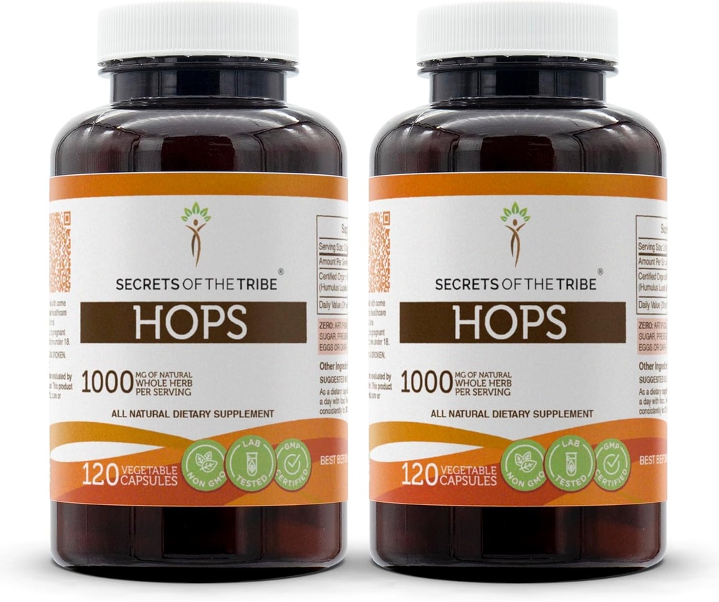 Hemmeligheder i Tribe Humle 120 Kapsler (2 stk.), 1000 mg, Humle (Humulus Lupulus) Tørret blomst (2x120 Kapsler)