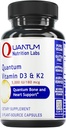 Quantum Nutrition Labs Vitamin D3 og K2 Supplement - Bone & Heart Health Support til kvinder & Mænd, 5000 IE, Vegan Vitamin, Tillader Calcium Absorption, Gluten- Free - 30 Plant baserede kapsler