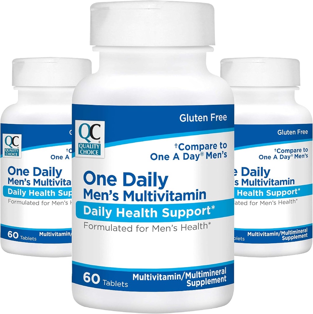 Kvalitet valg Herre En daglig Multivitamin med vitaminer A C D E B (1, 2, & 6) og mineraltilskud i 60 Count Flasker (3 Pack)