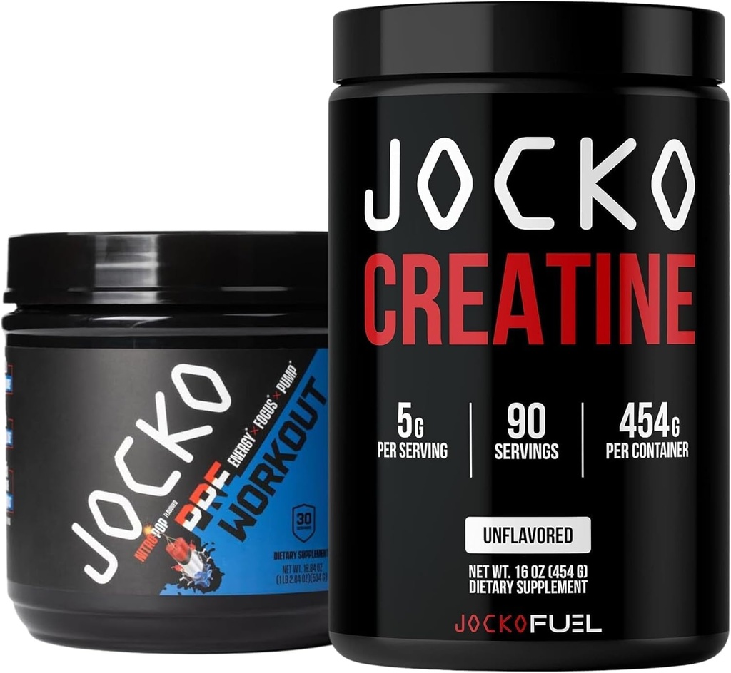 Jocko Fuel Gym Bundle - Creatin + Nitro Pop Pop Pre Workout Powder (2 Pack Bundle) 30 dages forsyning